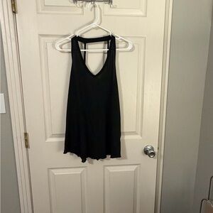 Nike Black Flowy Tank – Halter Front with Double Strap Back & Lettuce Hem- XL